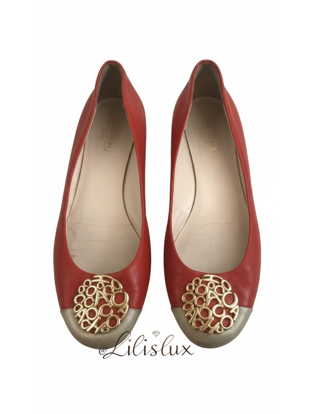 Rare Vintage Coach Lauren Signature Op Art Ballet Flats Size 8B In Coral & Gold